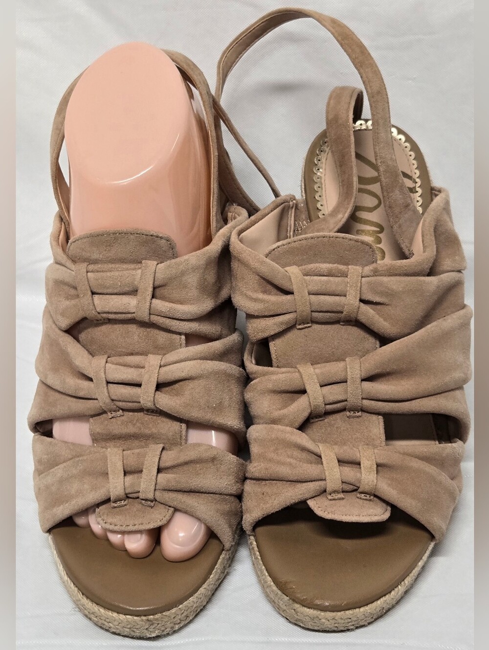 Sam Edelman Suede Leather Camel Tan Strappy Sandals Braided Jute Wedge 7.5